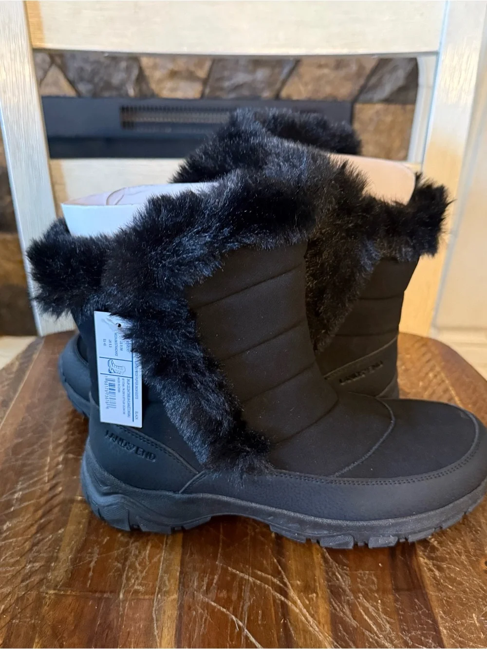 Lands' End Womens Waterproof Insulated Faux Fur Snow Boot Sz 8.5 Black
